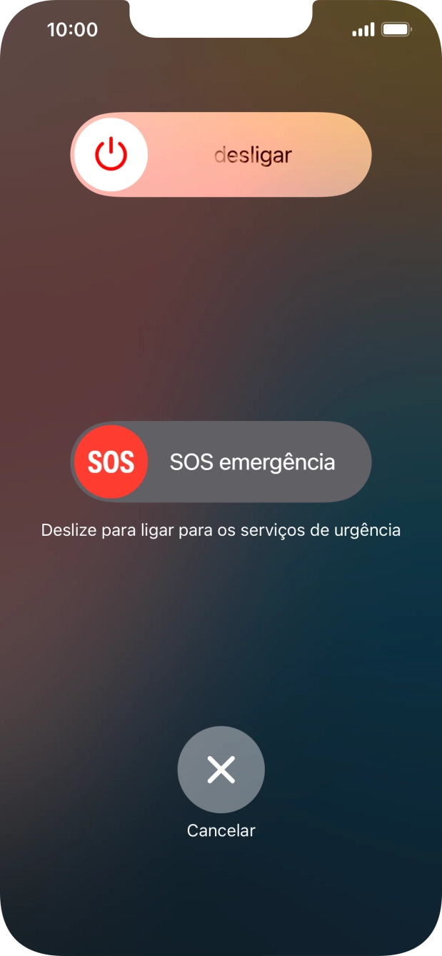 Prima o ícone para desligar e arraste-o para a direita.