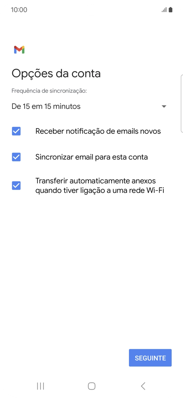 Se o ecrã mostrar esta imagem, a sua conta foi identificada e configurada automaticamente. Siga as indicações no ecrã para introduzir informações adicionais e concluir a configuração.