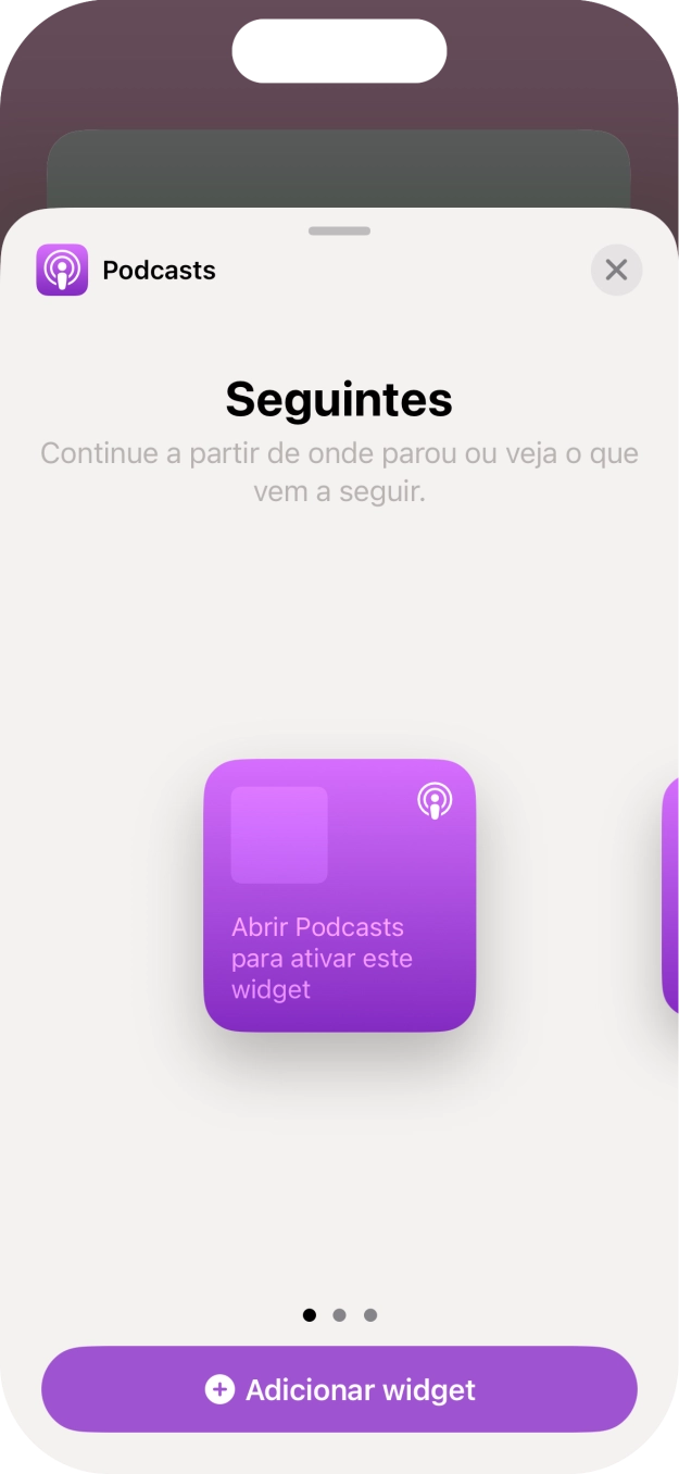 Para escolher a dimensão pretendida para o widget, deslize o dedo para a direita ou para a esquerda sobre o ecrã.
