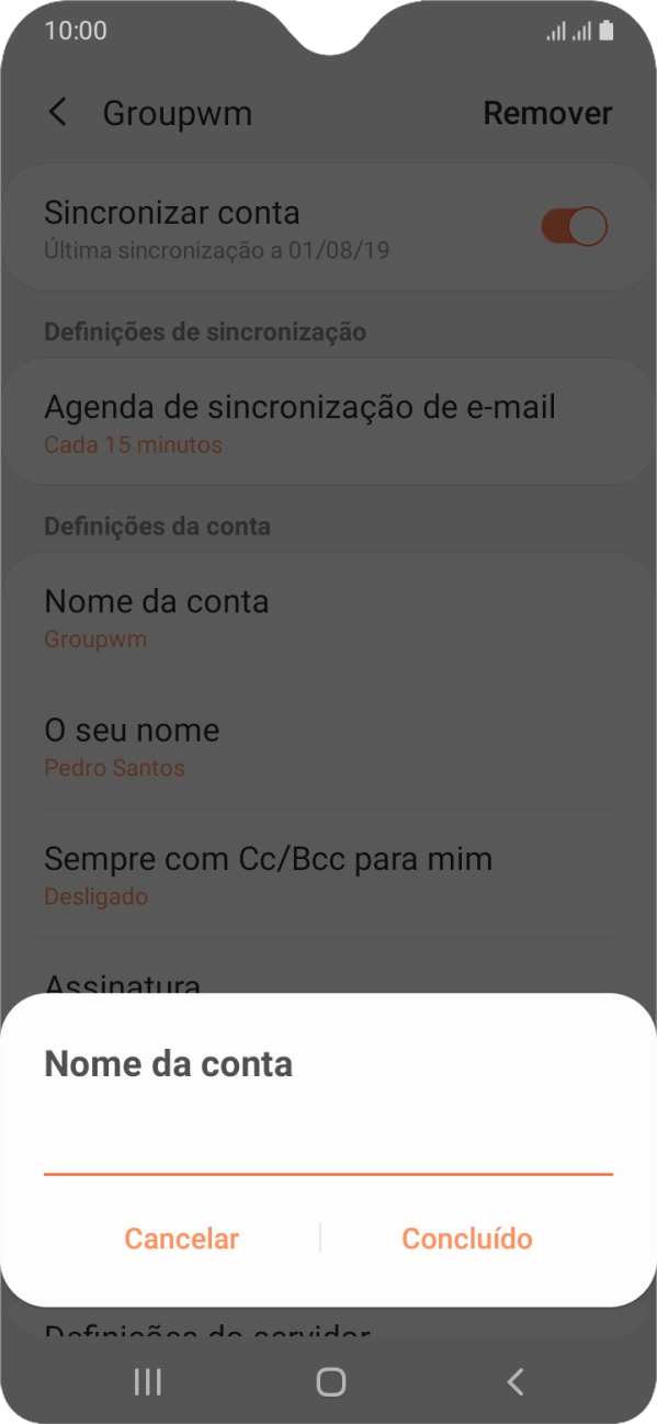 Introduza o nome pretendido da conta de e-mail Concluído.