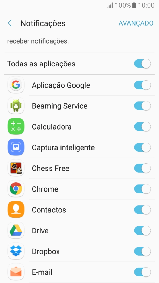 Prima o indicador junto à app pretendida para ativar ou desativar a função.