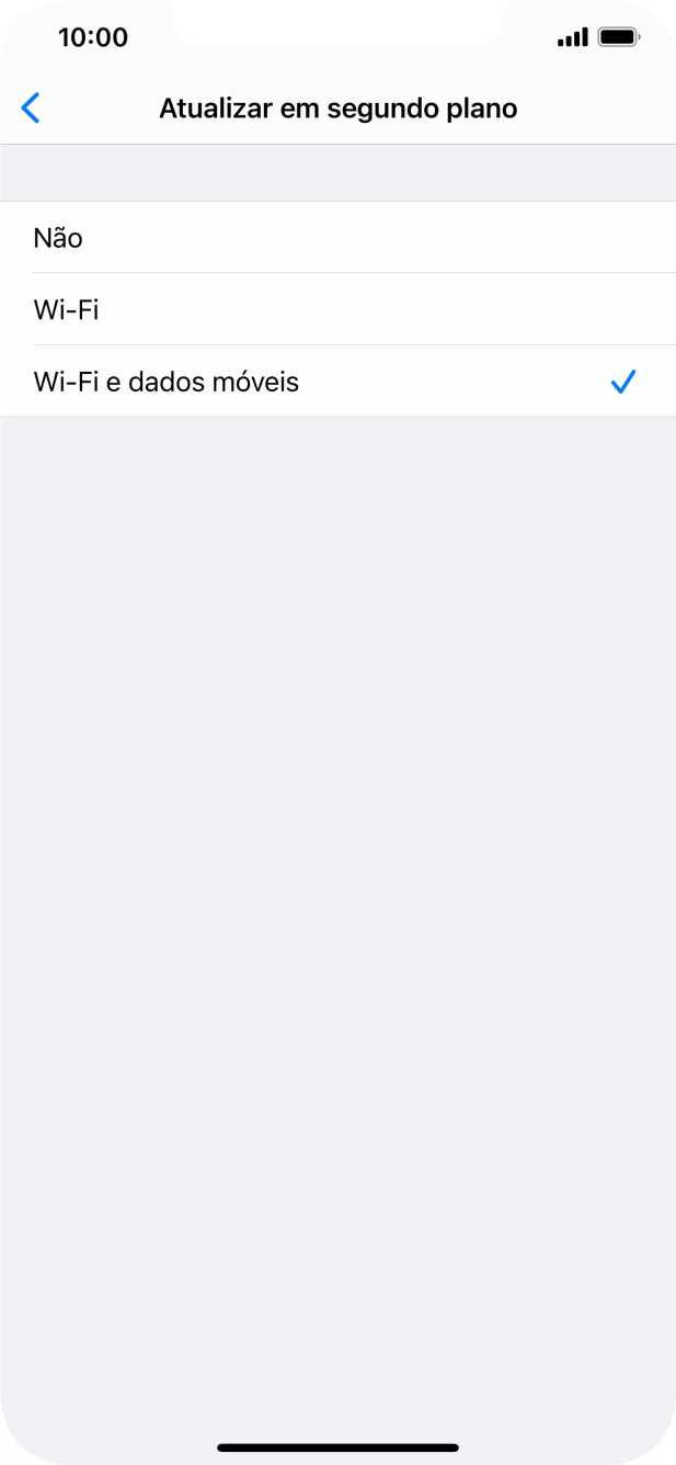 Para desativar a atualização de apps em segundo plano, prima Não.