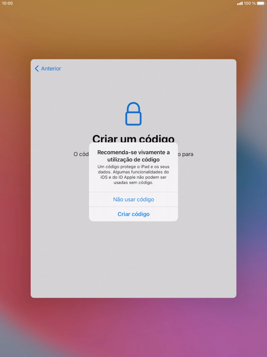 Se desativar a função, prima Não usar código.