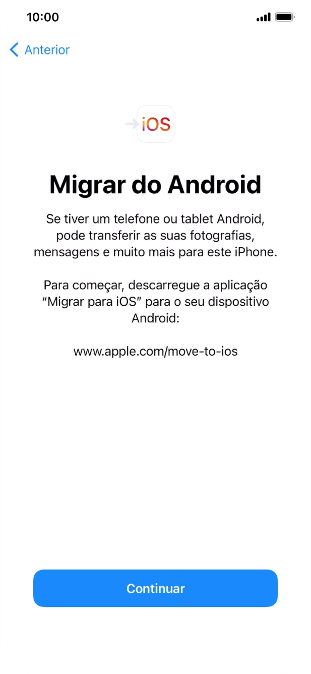 Antes de ser possível transferir conteúdo para o seu telefone, é necessário instalar a app 