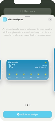 Para escolher a dimensão pretendida para o widget, deslize o dedo para a direita ou para a esquerda sobre o ecrã.