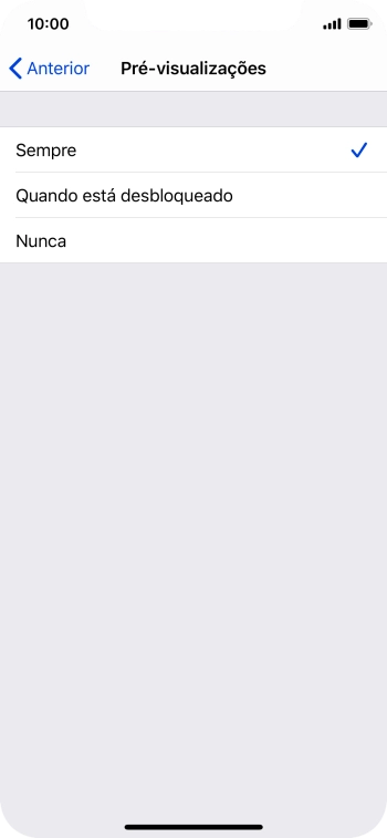 Para escolher a pré-visualização de notificações no ecrã bloqueado, prima Sempre.