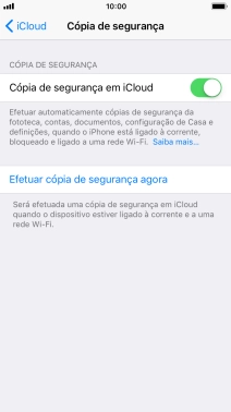Prima Efetuar cópia de segurança agora e aguarde enquanto é efetuada a cópia de segurança do conteúdo da memória do telefone.