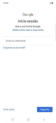 Se não tiver uma conta Google, prima Criar conta e siga as indicações no ecrã para criar uma conta.