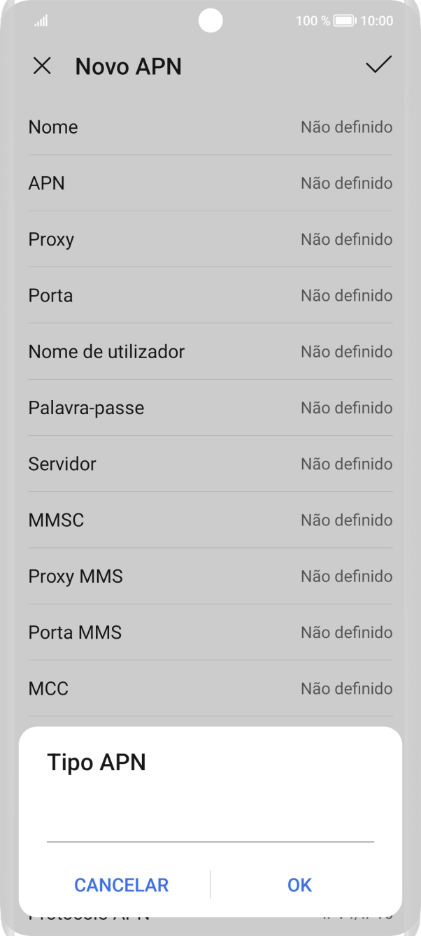 Introduza default e prima OK.