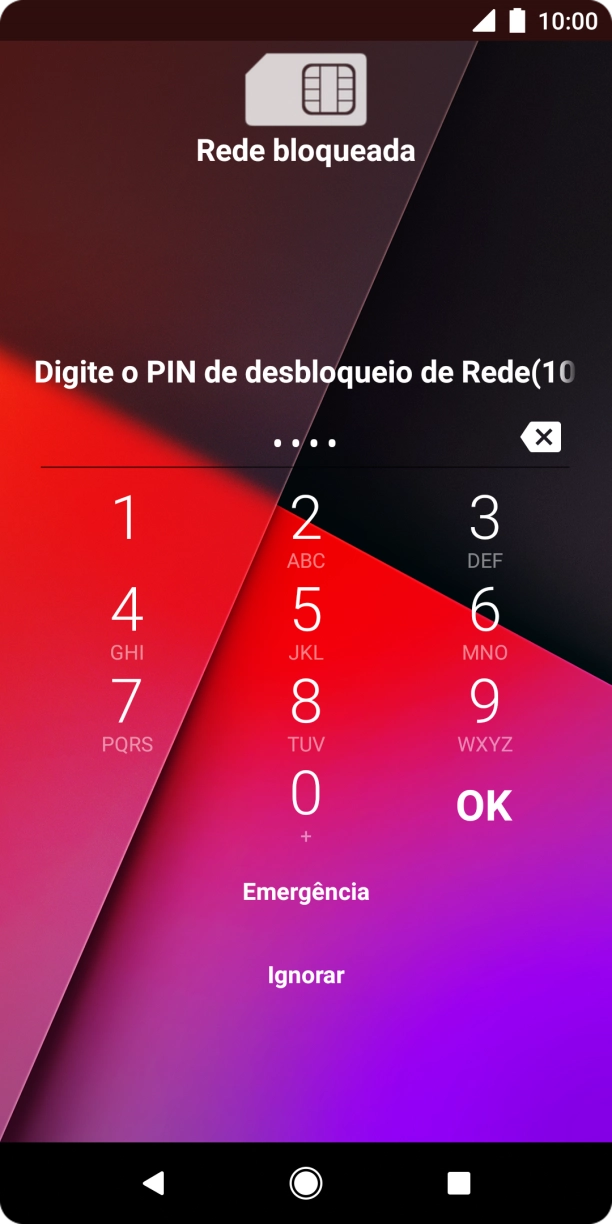 Introduza o código de desbloqueio e prima OK.