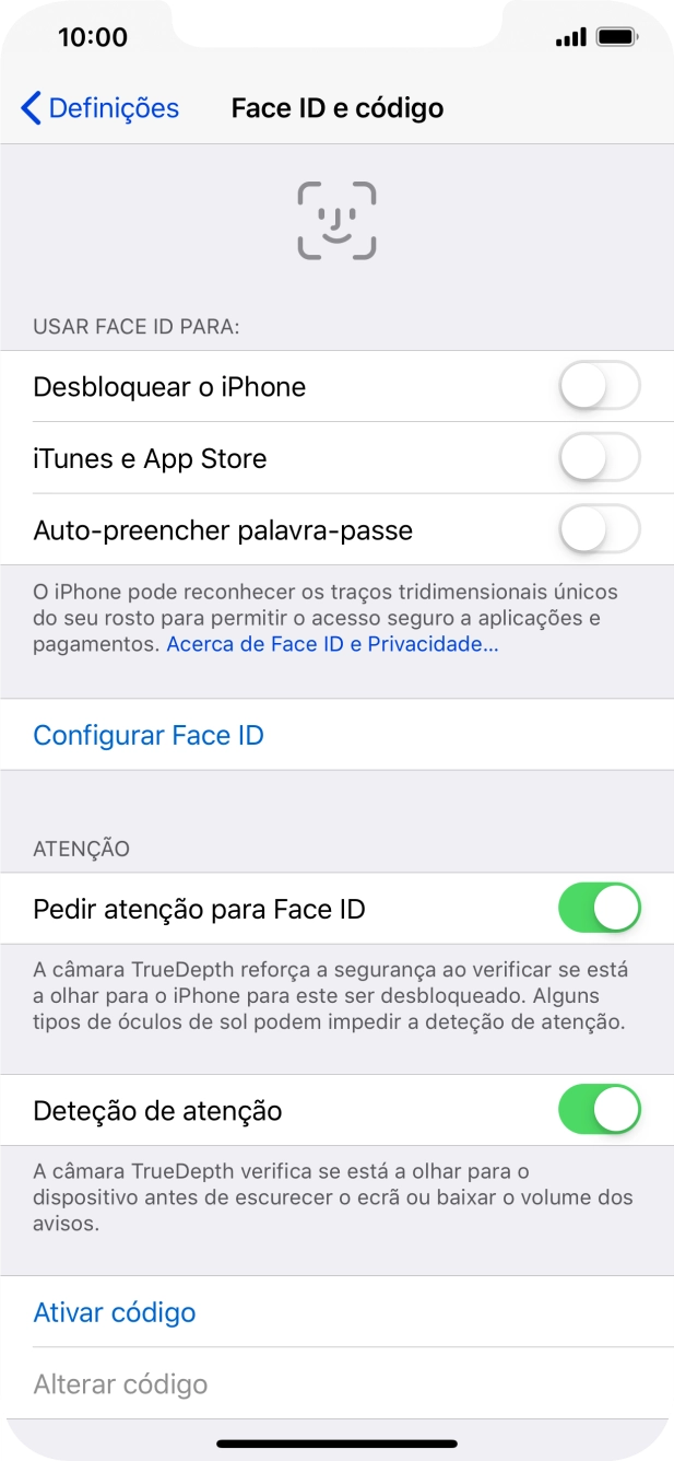 Prima Ativar código e introduza um código de bloqueio do telefone à escolha duas vezes de seguida.