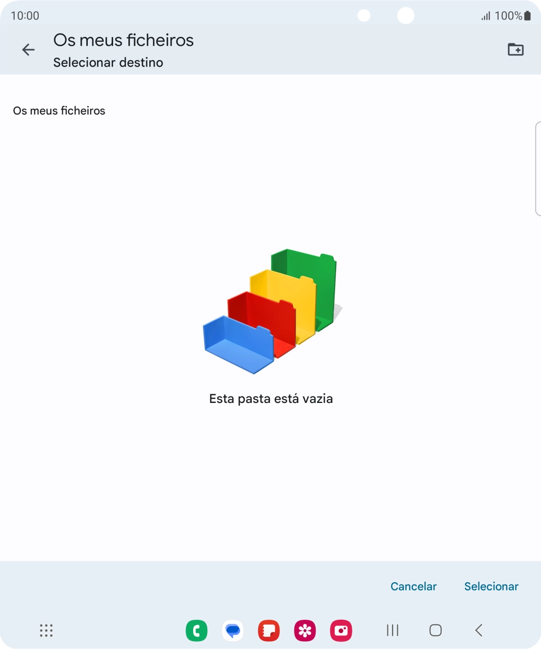 Se quiser criar uma nova pasta, prima o ícone de nova pasta e siga as indicações no ecrã para criar uma nova pasta.