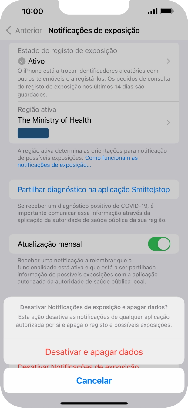 Prima Desativar e apagar dados.