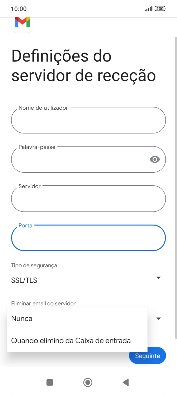 Prima Nunca para manter os e-mails no servidor quando estes são apagados no telefone.
