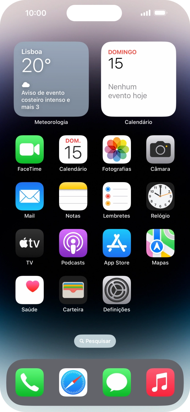 Deslize o dedo para a direita no ecrã.