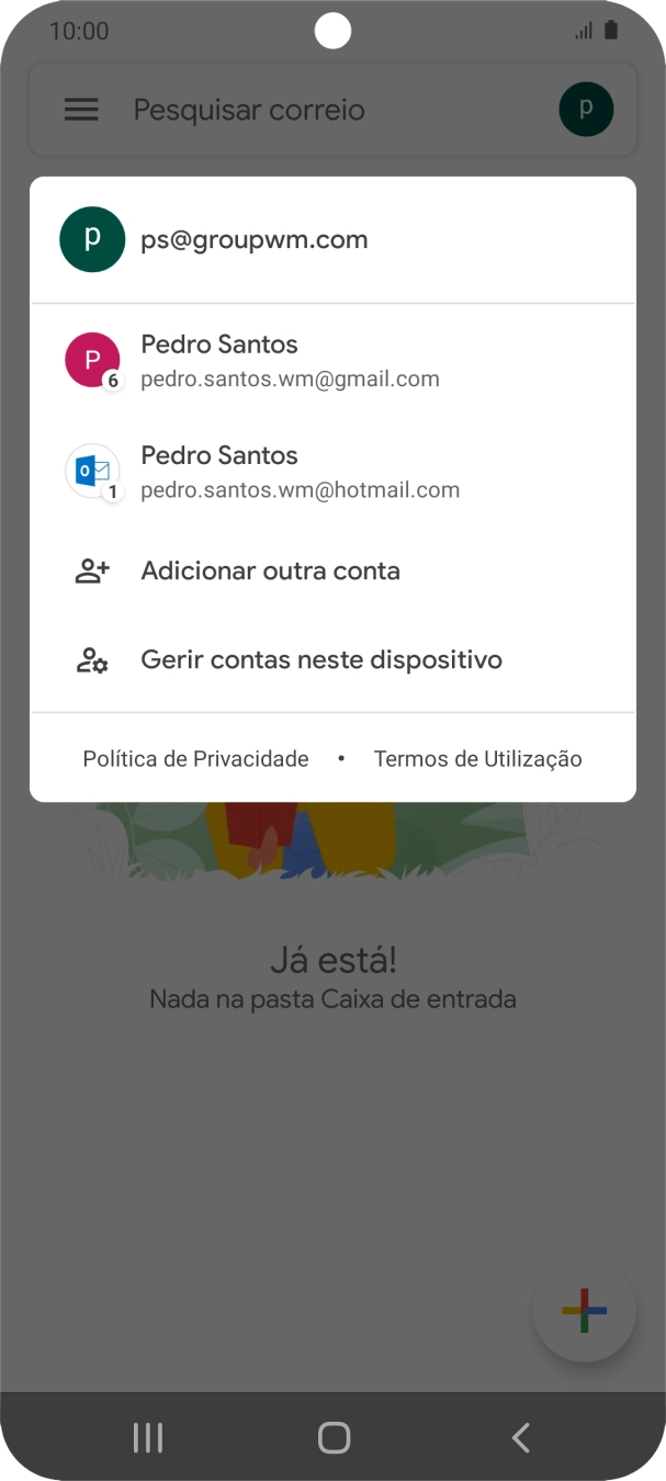 Prima a conta de e-mail pretendida.