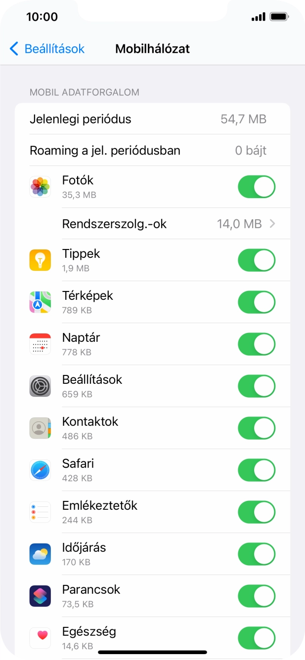 Kattints a kívánt programok melletti csúszkákra a funkciók be- vagy kikapcsolásához.