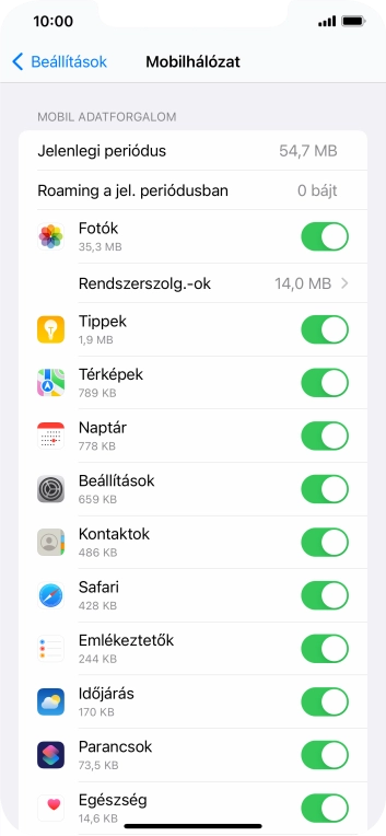 Kattints a kívánt programok melletti csúszkákra a funkciók be- vagy kikapcsolásához.