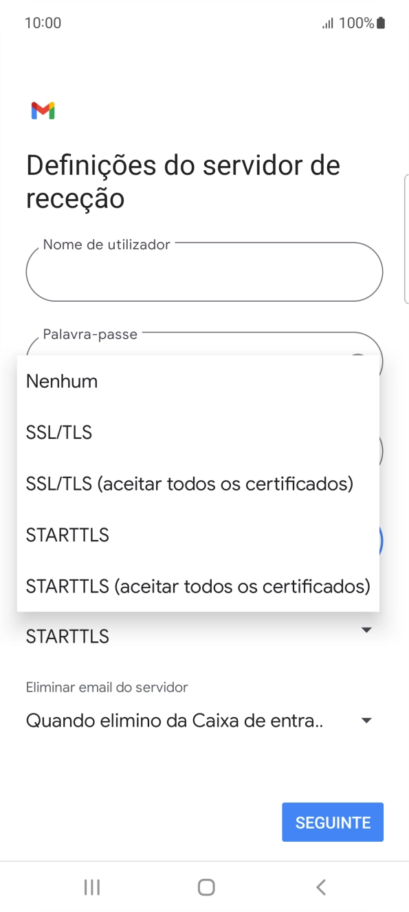 Prima SSL/TLS para ativar a função.