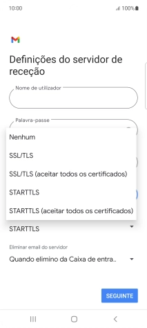 Prima SSL/TLS para ativar a função.