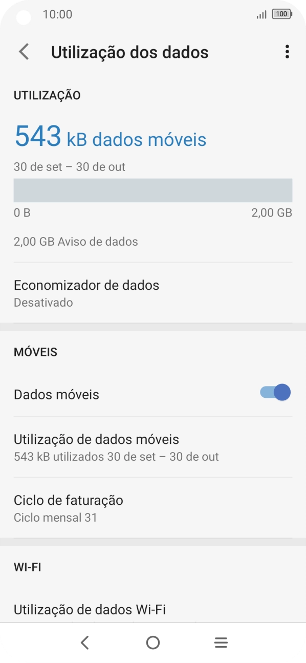 O consumo total de dados é agora mostrado no ecrã.