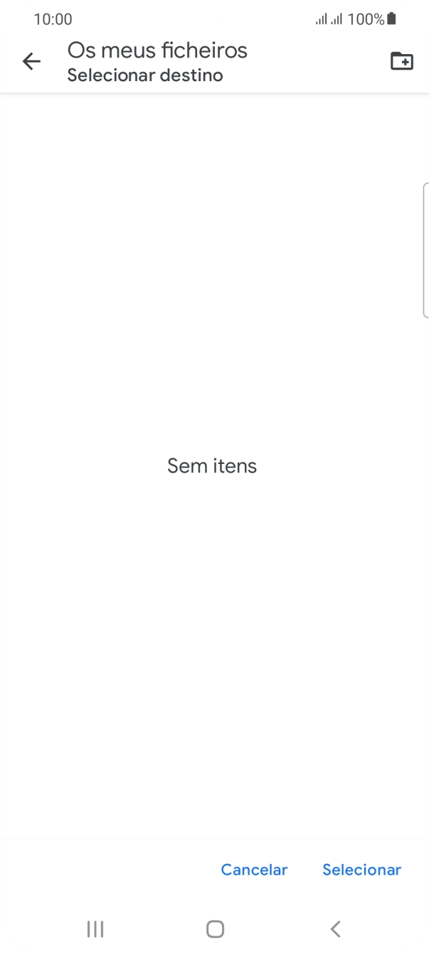 Se quiser criar uma nova pasta, prima o ícone de nova pasta e siga as indicações no ecrã para criar uma nova pasta.