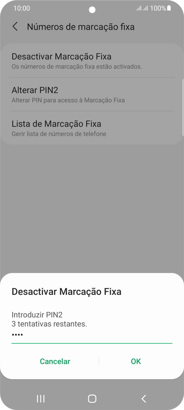 Introduza o código PIN2 e prima OK.