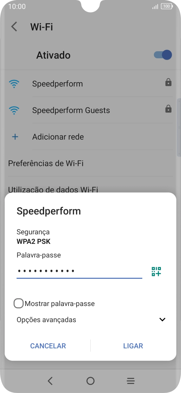 Introduza a password da rede Wi-Fi e prima LIGAR.