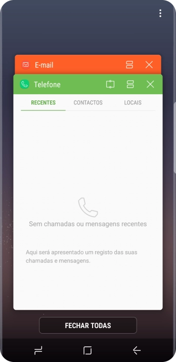 Para terminar uma aplicação em curso, deslize o dedo para a direita na aplicação pretendida.