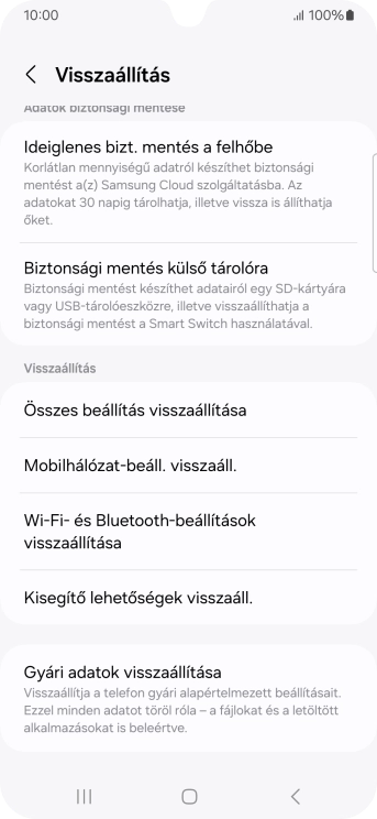 Válaszd a Gyári adatok visszaállítása lehetőséget.