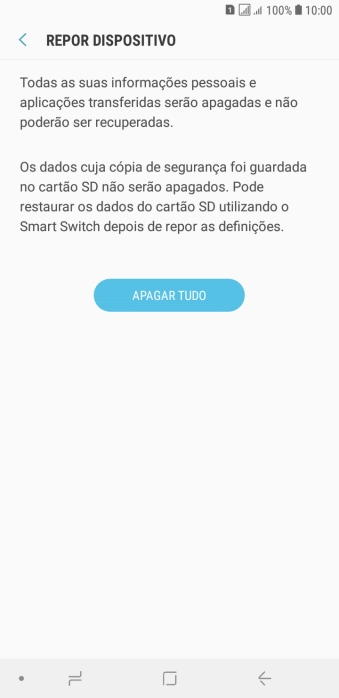 Prima APAGAR TUDO. Aguarde um momento enquanto o telefone restabelece as definições originais. Siga as indicações no ecrã para configurar o telefone de modo que este fique pronto a ser utilizado.