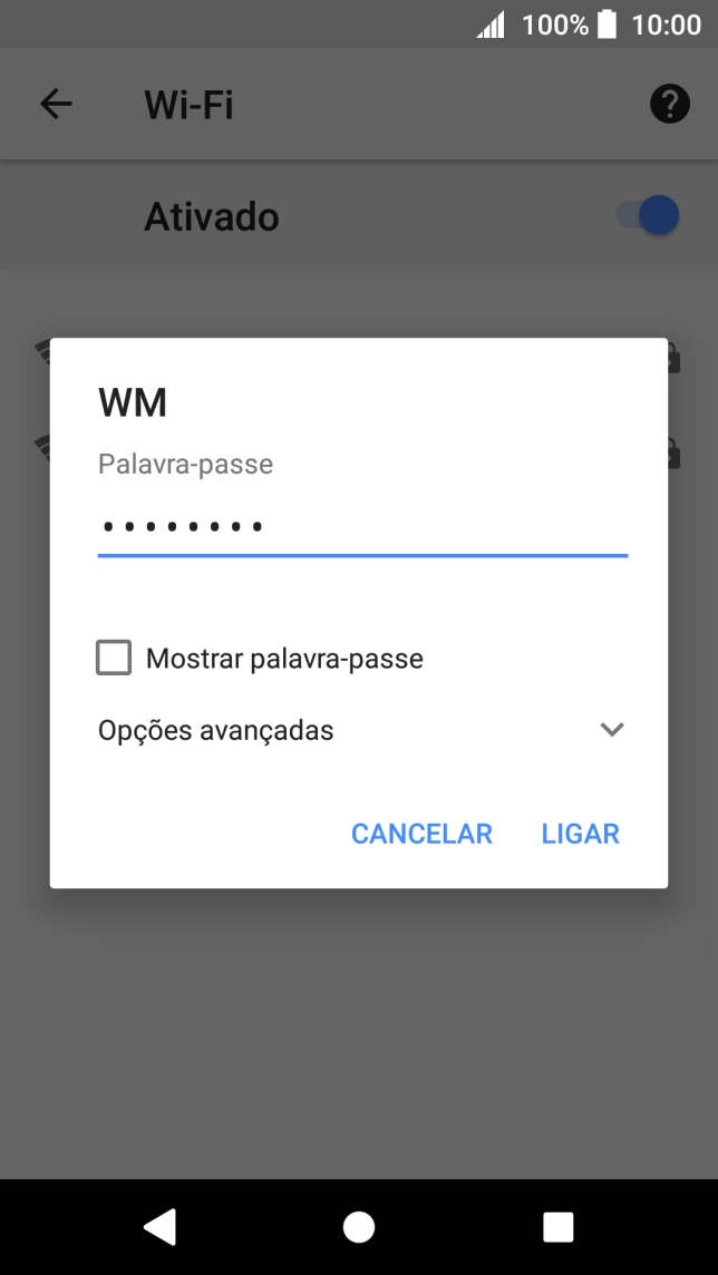 Introduza a password da rede Wi-Fi e prima LIGAR.