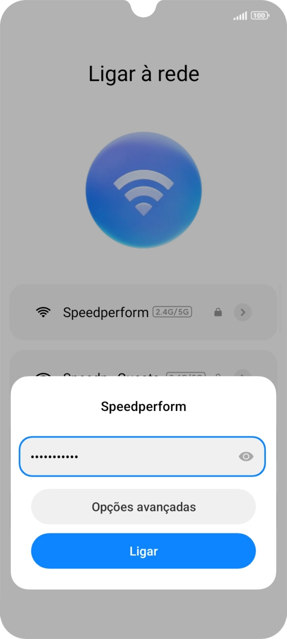 Introduza a password da rede Wi-Fi e prima Ligar.