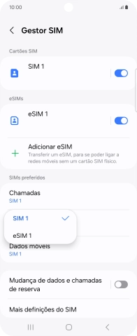 Prima o cartão SIM pretendido.
