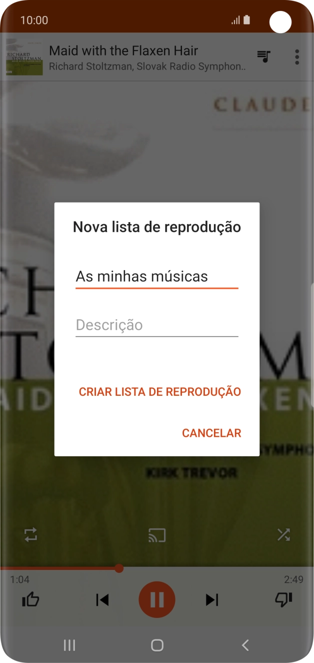 Introduza o nome pretendido para a lista de reprodução e prima CRIAR LISTA DE REPRODUÇÃO.