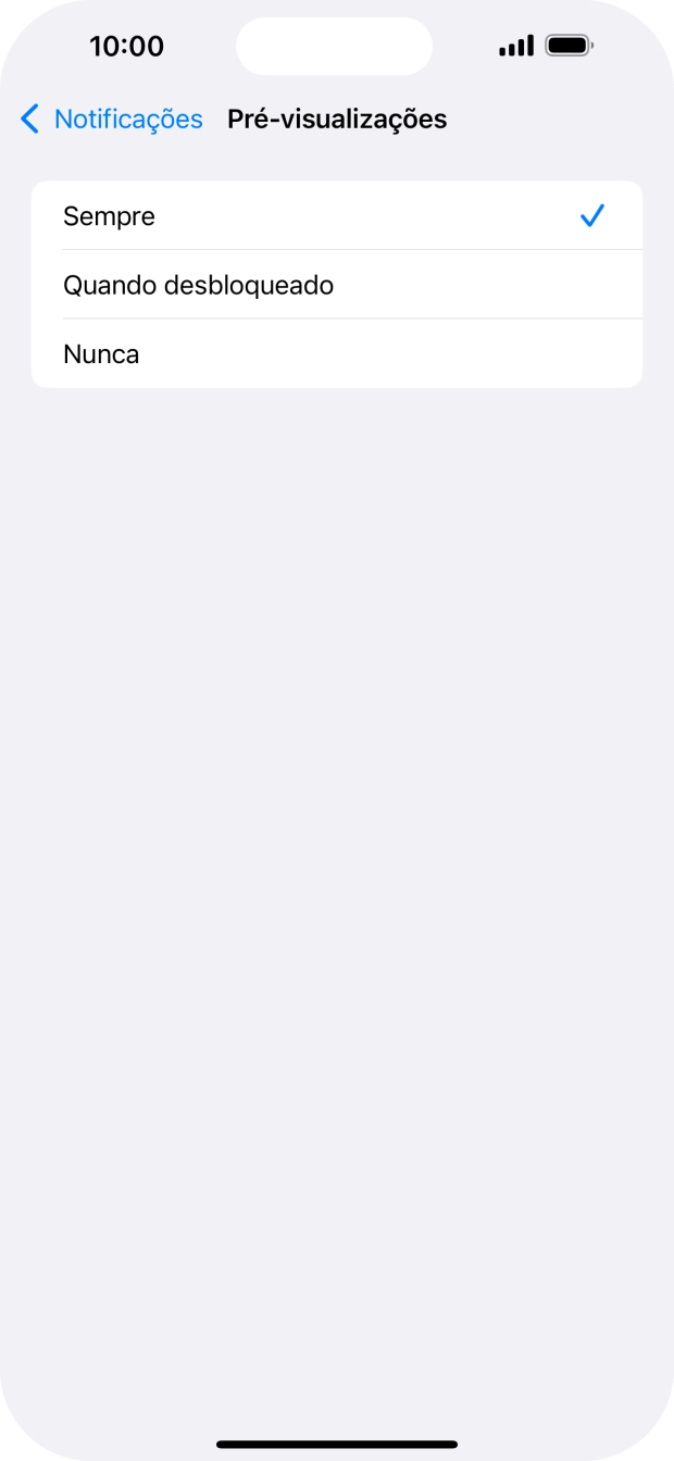 Para escolher a pré-visualização de notificações no ecrã bloqueado, prima Sempre.