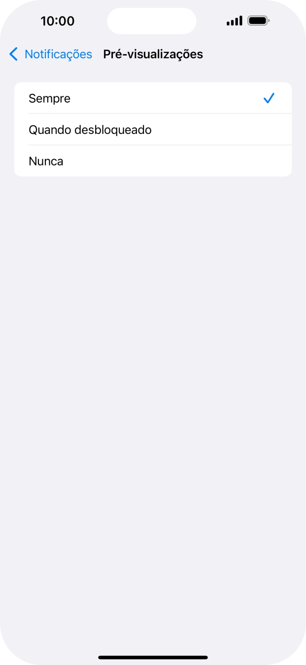 Para escolher a pré-visualização de notificações no ecrã bloqueado, prima Sempre.
