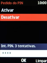 Introduza o seu código PIN e prima a tecla de navegação.