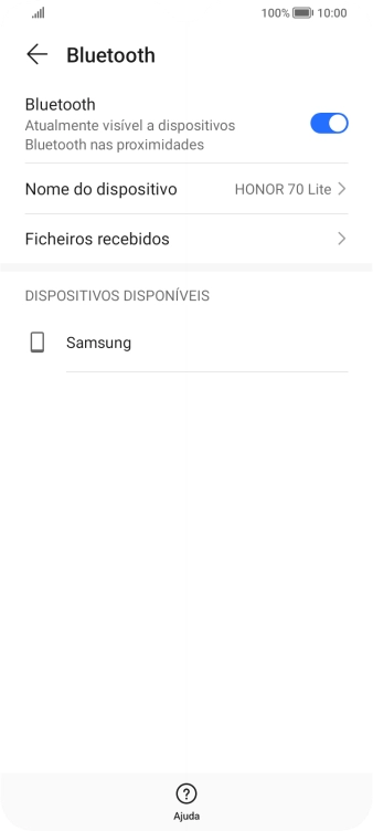 Prima o dispositivo Bluetooth pretendido e siga as indicações no ecrã para emparelhar o dispositivo pretendido com o telefone.