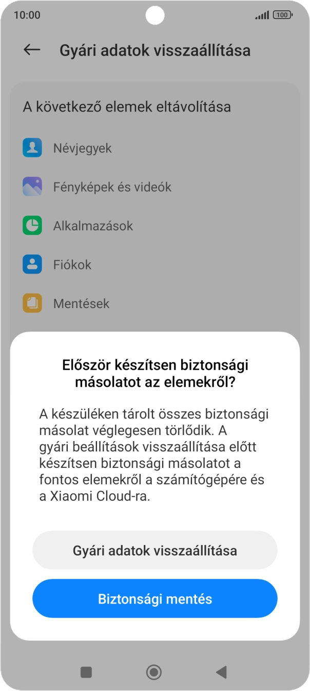 Válaszd a Gyári adatok visszaállítása lehetőséget.
