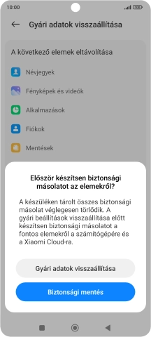 Válaszd a Gyári adatok visszaállítása lehetőséget.