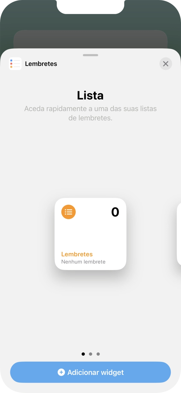 Para escolher a dimensão pretendida para o widget, deslize o dedo para a direita ou para a esquerda sobre o ecrã.