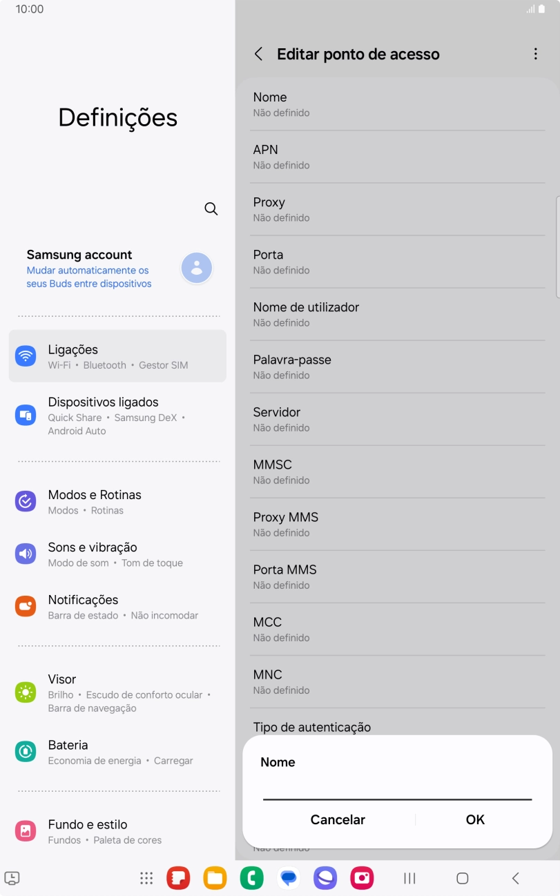 Introduza Vodafone Internet e prima OK.