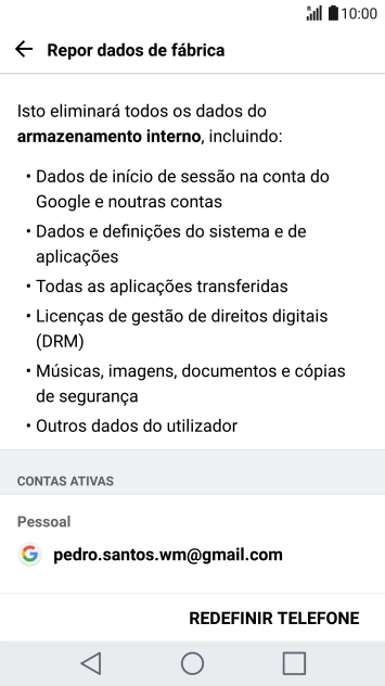 Prima REDEFINIR TELEFONE.