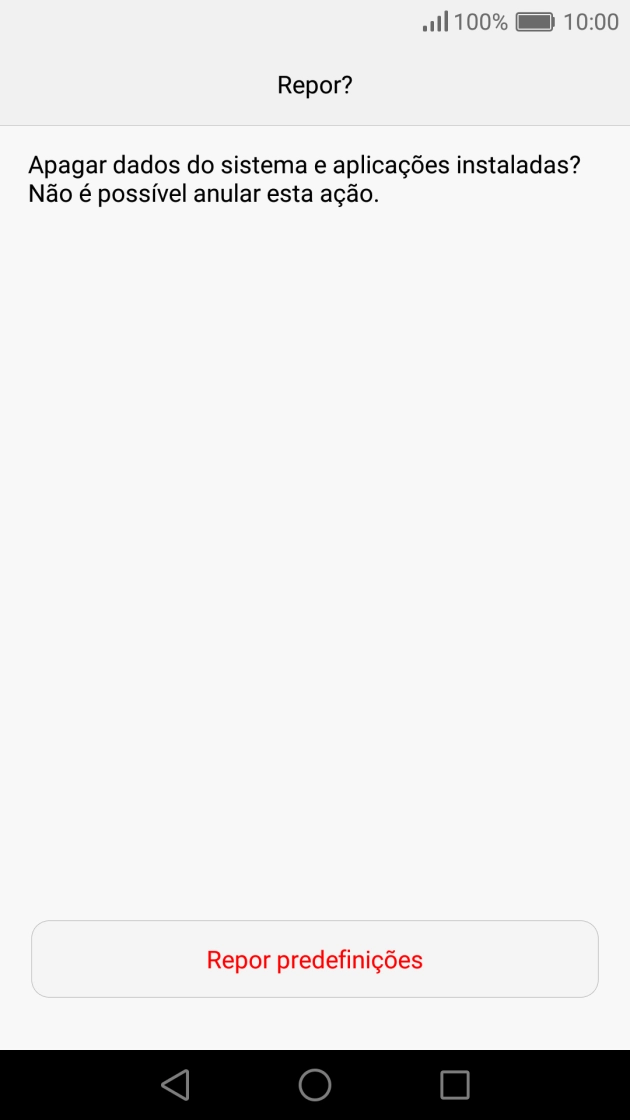 Prima Repor predefinições. Aguarde um momento enquanto o telefone restabelece as definições originais. Siga as indicações no ecrã para configurar o telefone de modo que este fique pronto a ser utilizado.