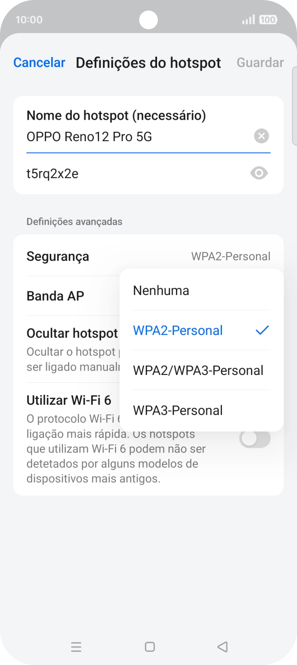 Prima WPA3-Personal para proteger o hotspot Wi-Fi com uma password.