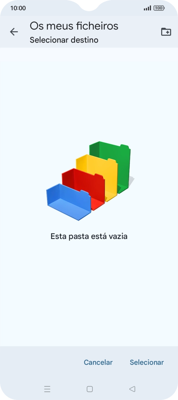 Se quiser criar uma nova pasta, prima o ícone de nova pasta e siga as indicações no ecrã para criar uma nova pasta.