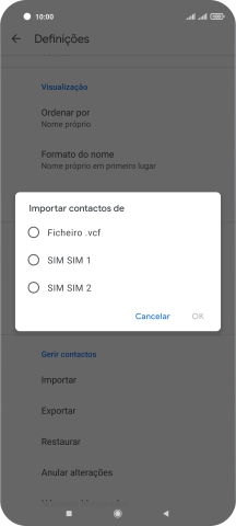 Prima o cartão SIM pretendido.