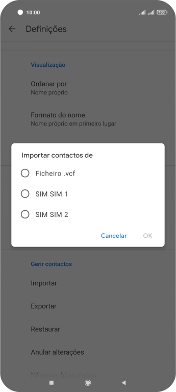 Prima o cartão SIM pretendido.