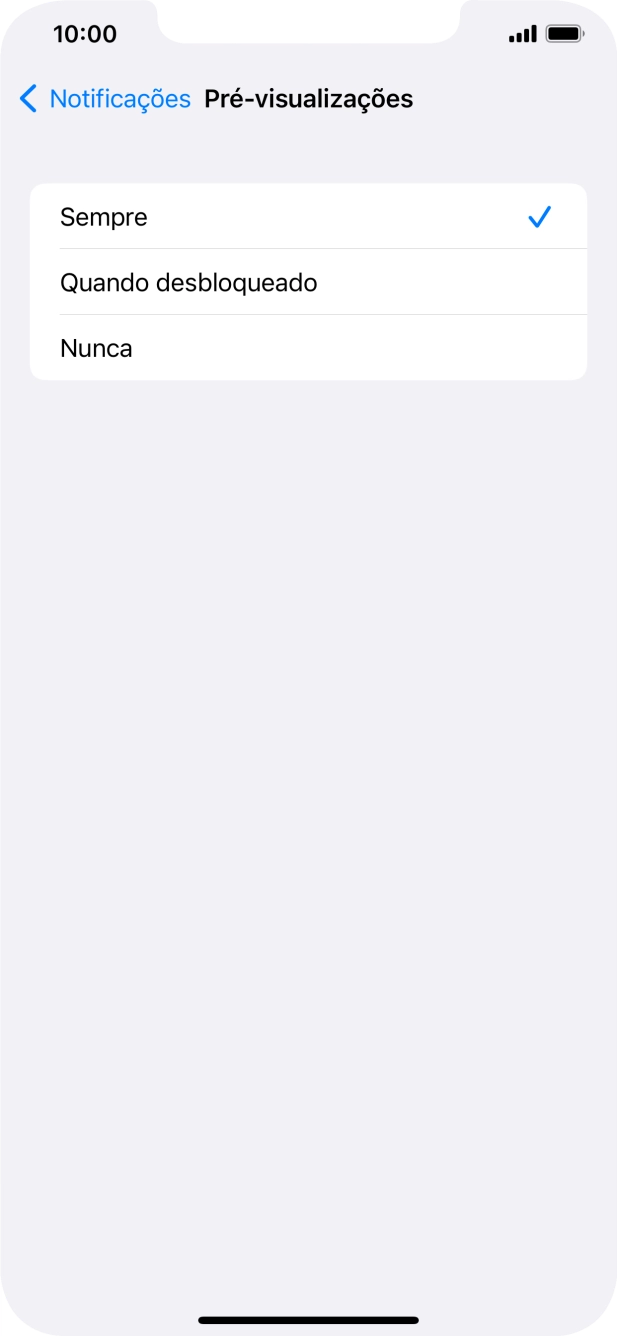 Para escolher a pré-visualização de notificações no ecrã bloqueado, prima Sempre.